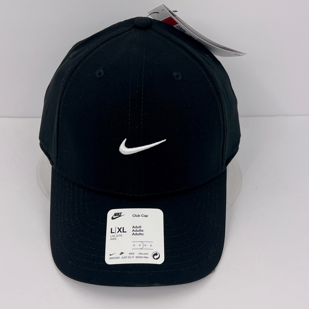 Nike HatCap Unisex Jet Black Unisex Adj Strap White Logo Embroidered Unisex